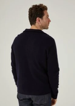 Ferndale Men's Knitted Lambswool Shirt In Navy - Regular Fit -AlanPaine Shop ferndale mens knitted lambswool shirt navy 2