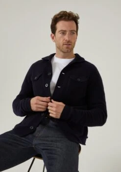 Ferndale Men's Knitted Lambswool Shirt In Navy - Regular Fit -AlanPaine Shop ferndale mens knitted lambswool shirt navy 4