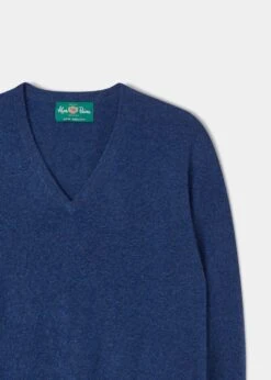 Albury Geelong Wool Jumper In Indigo - Regular Fit -AlanPaine Shop geelong wool vee neck sweater indigo 2