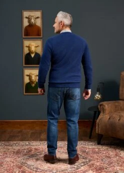 Hampshire Lambswool Jumper In Indigo - Classic Fit -AlanPaine Shop hampshire mens lambswool jumper indigo 3