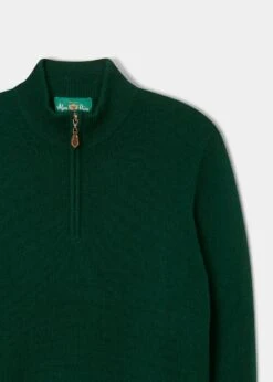 Sutherland Lambswool 1/4 Zip Jumper In Tartan Green - Regular Fit -AlanPaine Shop lambswool half zip jumper tartan green 2
