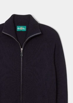 Ballater Lambswool Zipped Jumper In Navy - Regular Fit -AlanPaine Shop lambswool half zip sweater navy 1