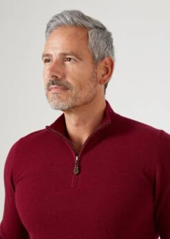 Sutherland Lambswool 1/4 Zip Jumper In Bordeaux - Regular Fit 16 Sutherland Lambswool 1/4 Zip Jumper In Bordeaux - Regular Fit -AlanPaine Shop lambswool quarter zip jumper bordeaux 5
