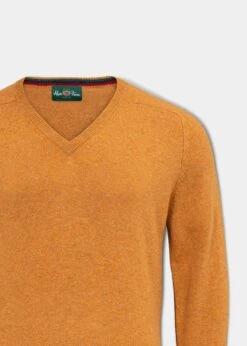 Streetly Men's V Neck Jumper In Gazelle - Classic Fit -AlanPaine Shop lambswool vee neck jumper Gazelle 2