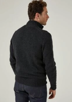 Landford Men's Lambswool Buttoned Jumper In Charcoal - Regular Fit -AlanPaine Shop landford mens buttoned lambswool jumper charcoal 2