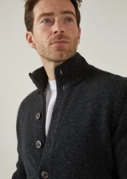 Landford Men's Lambswool Buttoned Jumper In Charcoal - Regular Fit -AlanPaine Shop landford mens buttoned lambswool jumper charcoal 3