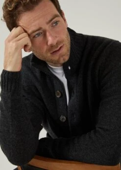 Landford Men's Lambswool Buttoned Jumper In Charcoal - Regular Fit -AlanPaine Shop landford mens buttoned lambswool jumper charcoal 4