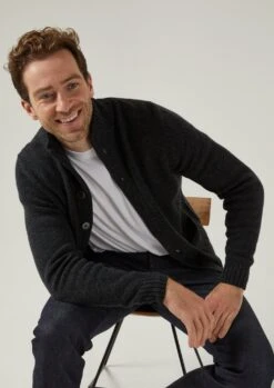 Landford Men's Lambswool Buttoned Jumper In Charcoal - Regular Fit -AlanPaine Shop landford mens buttoned lambswool jumper charcoal 5