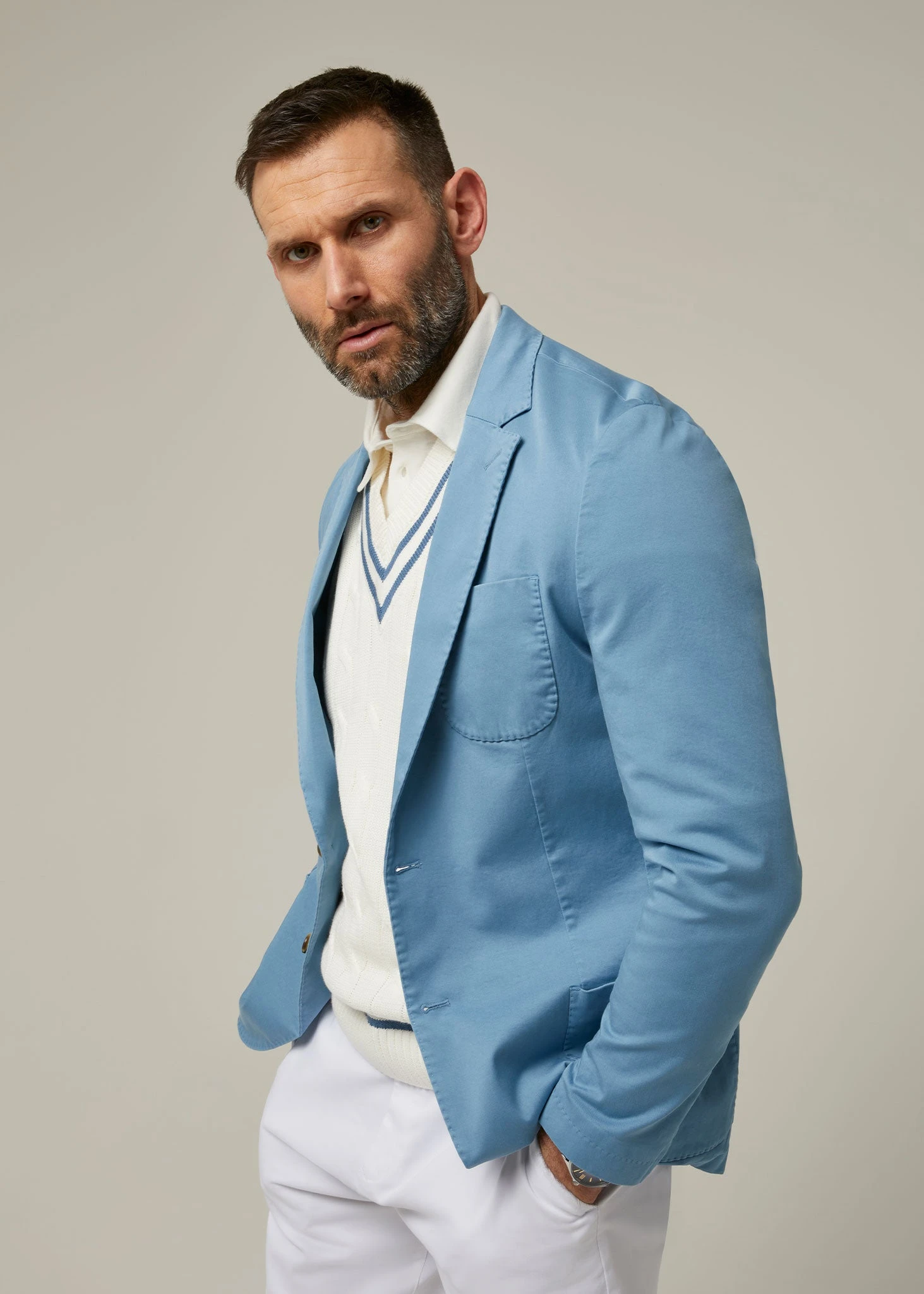 Heymouth Men's Cotton Blazer In Airforce 2 Heymouth Men's Cotton Blazer In Airforce - Image 2