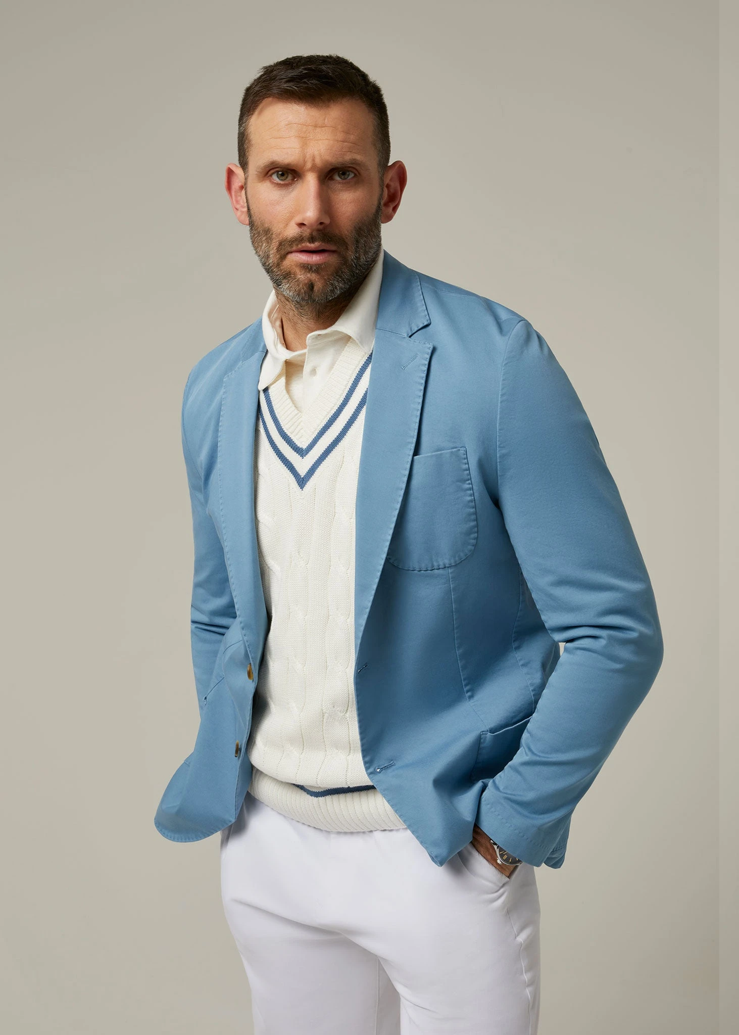 Heymouth Men's Cotton Blazer In Airforce 3 Heymouth Men's Cotton Blazer In Airforce - Image 3