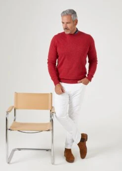Brisbane Geelong Wool Jumper In Poppy Melange - Regular Fit -AlanPaine Shop mens geelong wool jumper poppy melange 1