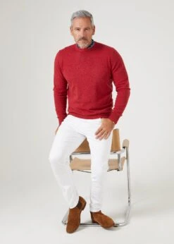 Brisbane Geelong Wool Jumper In Poppy Melange - Regular Fit -AlanPaine Shop mens geelong wool jumper poppy melange 3