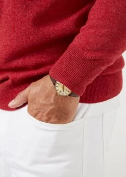 Brisbane Geelong Wool Jumper In Poppy Melange - Regular Fit -AlanPaine Shop mens geelong wool jumper poppy melange 5