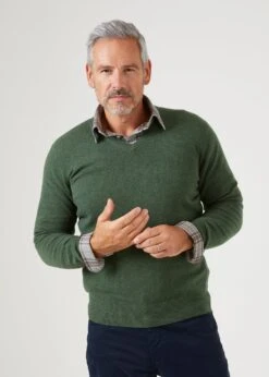 Albury Geelong Wool Jumper In Rosemary - Regular Fit -AlanPaine Shop mens geelong wool jumper rosemary 2