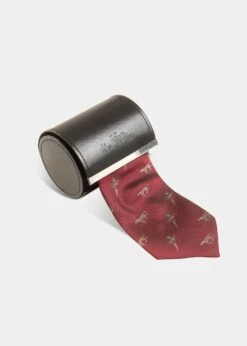 Ripon Silk Country Tie In Bordeaux - Bird & Dog Design