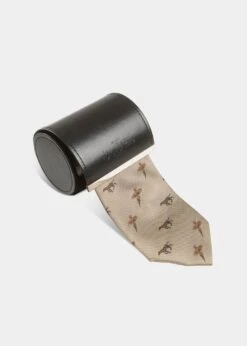 Ripon Silk Country Tie In Gold - Bird & Dog Design