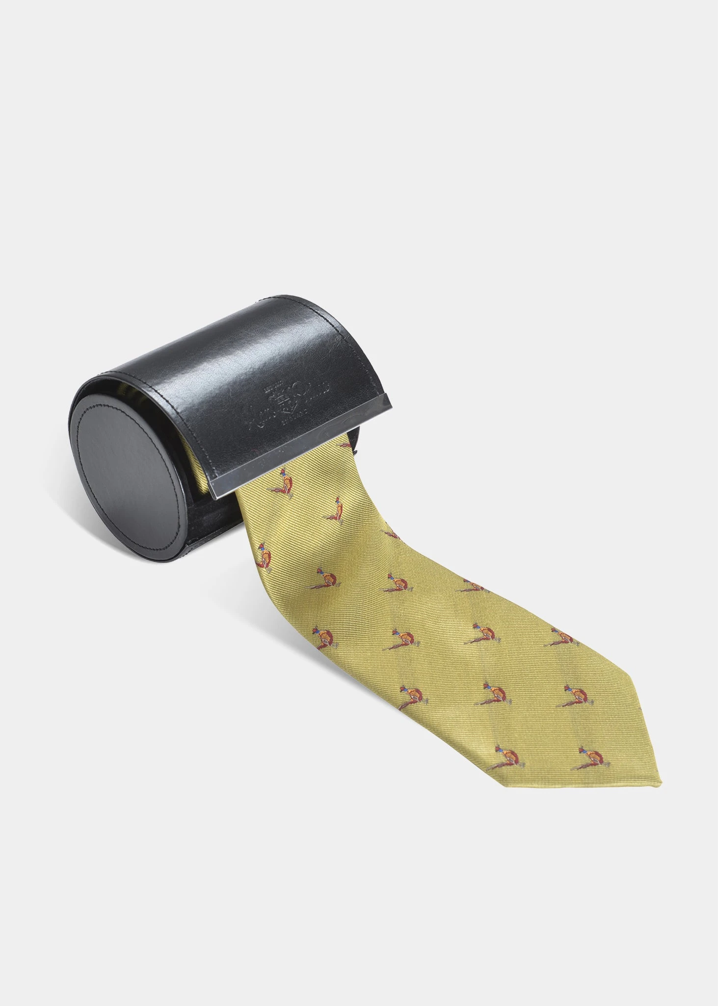 Ripon Silk Country Tie In Gold - Standing Pheasant Design 1 Ripon Silk Country Tie In Gold - Standing Pheasant Design