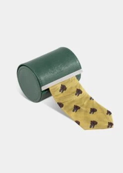 Ripon Silk Country Tie In Gold - Wild Boar Design