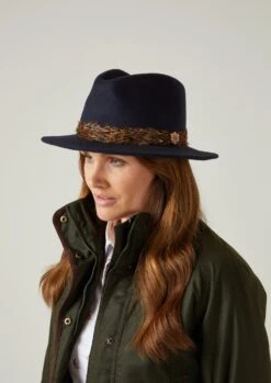 Richmond Ladies Fedora In Navy -AlanPaine Shop richmond ladies pheasant wrap fedora navy 1