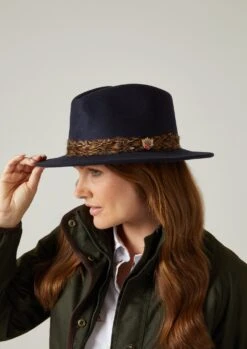 Richmond Ladies Fedora In Navy -AlanPaine Shop richmond ladies pheasant wrap fedora navy 2