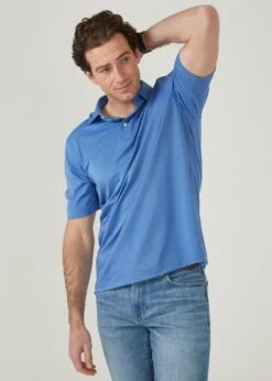 Rockbourne Performance Polo In Mid Blue - Sports Fit -AlanPaine Shop rockbourne mens polo shirt mid blue 2