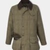 Rutland Men's Tweed Waterproof Shooting Coat In Dark Moss - Regular Fit