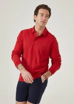 Storwood Long Sleeve Polo Shirt In Rosso -AlanPaine Shop storwood mens faded dye polo shirt rosso 3