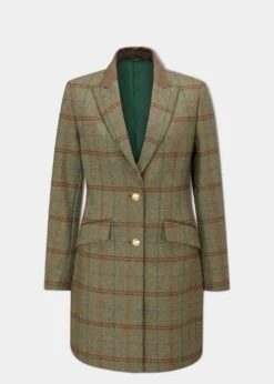 Surrey Ladies Mid-Thigh Tweed Coat In Clover - Regular Fit