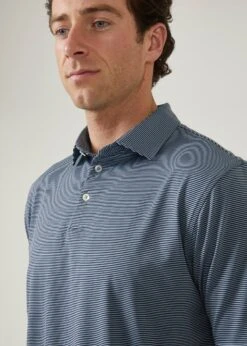 Waterbeach Striped Polo Shirt In Navy - Sports Fit -AlanPaine Shop waterbeach polyester polo shirt navy 4